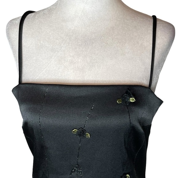 Y2K Rampage Black Mini Dress Floral Embellishment Spaghetti Strap Size 7 - Picture 4 of 11